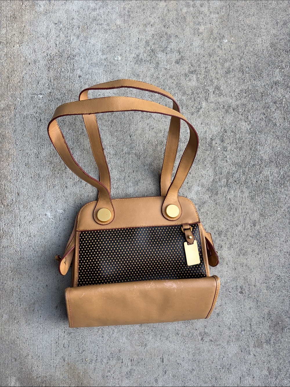Tan and Black Perforated Tote Shoulder Bag unbranded nice